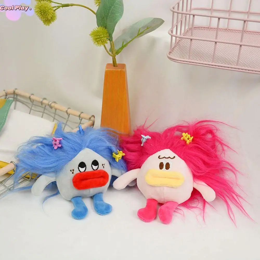 

Sausage Mouth Long Hair Doll Keychain Fried Hair Plush Afro Doll Bag Pendant PP Cotton Soft Dopamine Doll Key Ring