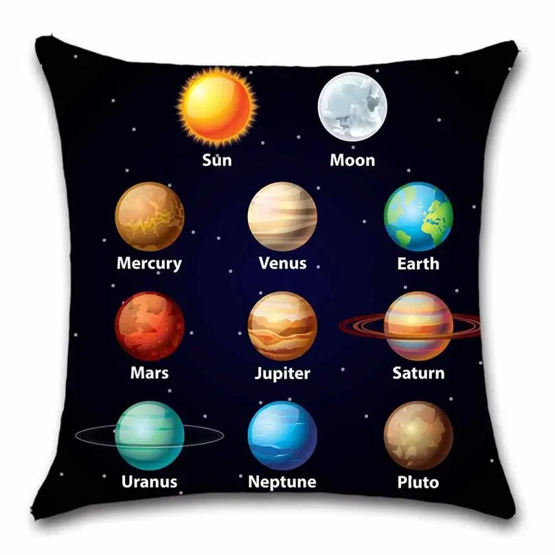 Solar System Eight Planets Children Gift Printed Polyester Cushion Cover Chair Seat Sofa Ornament Home Decor Pillowcase