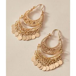Bohemian Fashion Trendy Gold Sequin Tassel Hoop Drop Earrings Women's Luxury Ethnic Style Party Bridal Gift Accessories