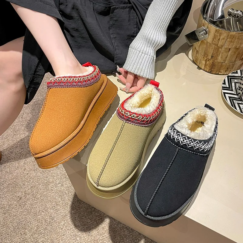 Women Walking Ankle Snow Boots Trend Fashion Platform Cotton Shoes Winter New Fur Short Plush Warm Flats Boots Zapatos De Mujer