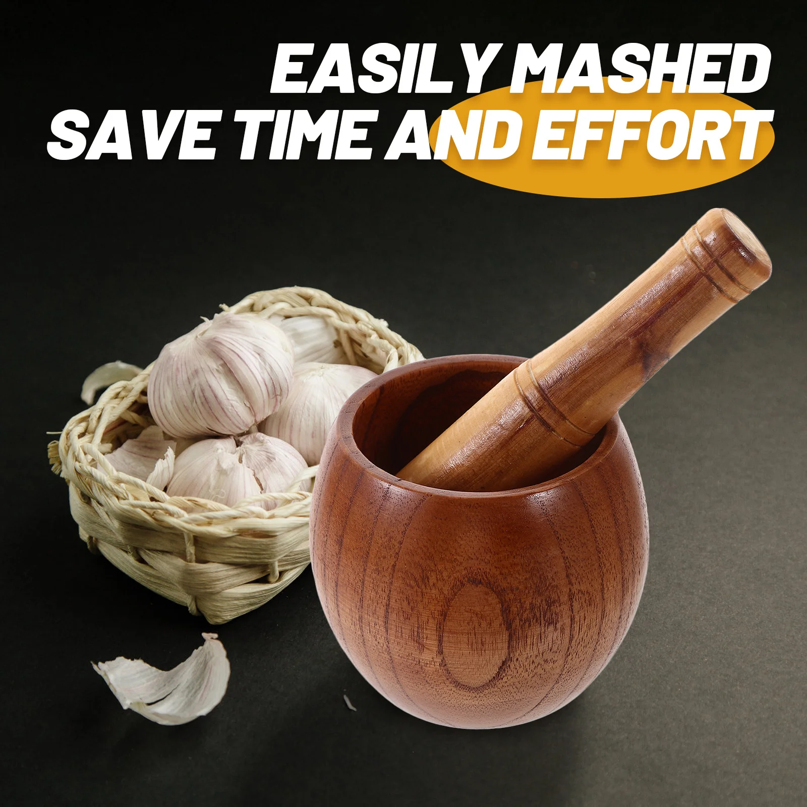 

1Set Garlic Grinding Bowl Wood Pestle Set for Home Convenient and Comfortable to Use in Pharmacies and Kitchens