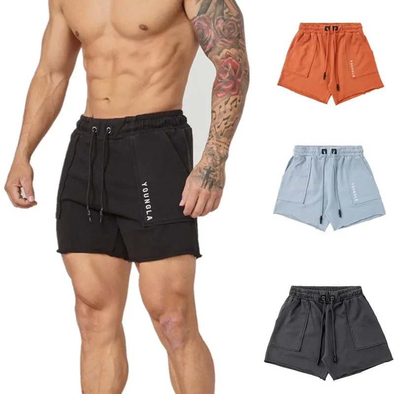 YOUNGLA American men's shorts summer fitness loose hair loop sports leisure running quarter draw rope pants breathable