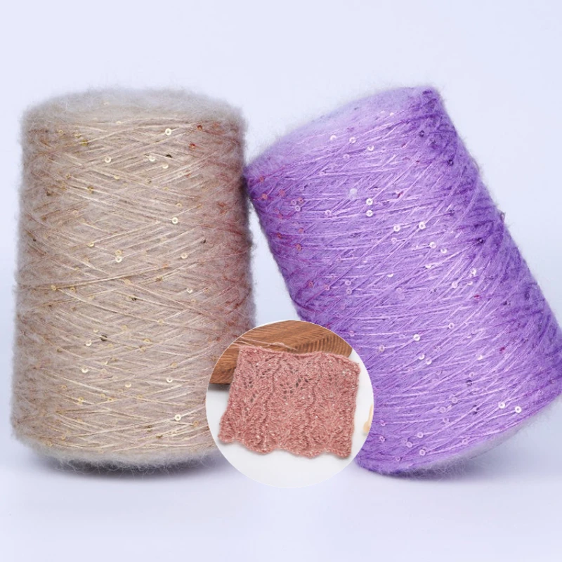 500g Soft Natural Colorful Plush Mohair Sequin Yarn for Knitting Ice Silk Metallized Yarn Weave Crochet Sewing Thread