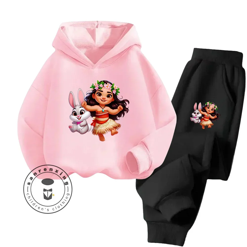 Moana Disney Hip Hop Long Sleeve Sets Suitable for 3-14 Years Old Kids Streetwear Style Modern Fall Winter Hoodie Tracksuit