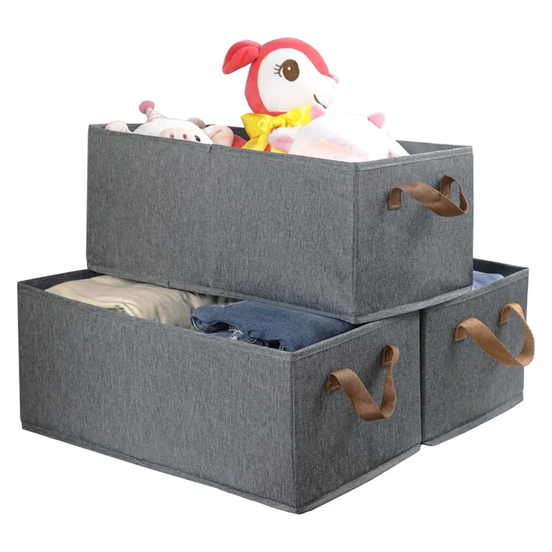

【B6R-Sale】Large Capacity Storage Bins 3 Pack- Sturdy Foldable Boxes For Organizing Clothing, Sheets, Toys, And Books