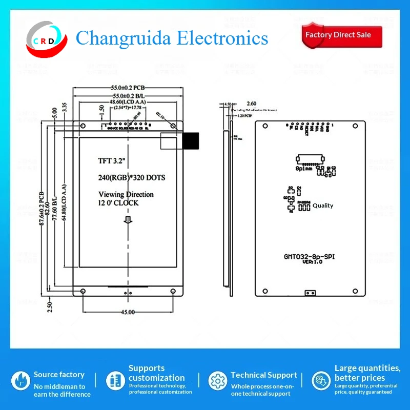 3.2-inch TFT LCD screen ST7789 small 240x320 display module 8-pin LCD color  SPI
