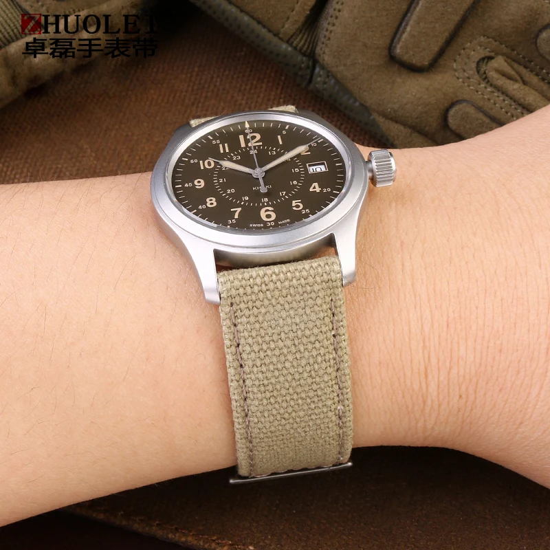Pulseira de couro genuíno de náilon para hamilton cáqui campo relógio h760250/h77616533/h70605963 h68201993 20mm 22mm masculino canva pulseira de relógio