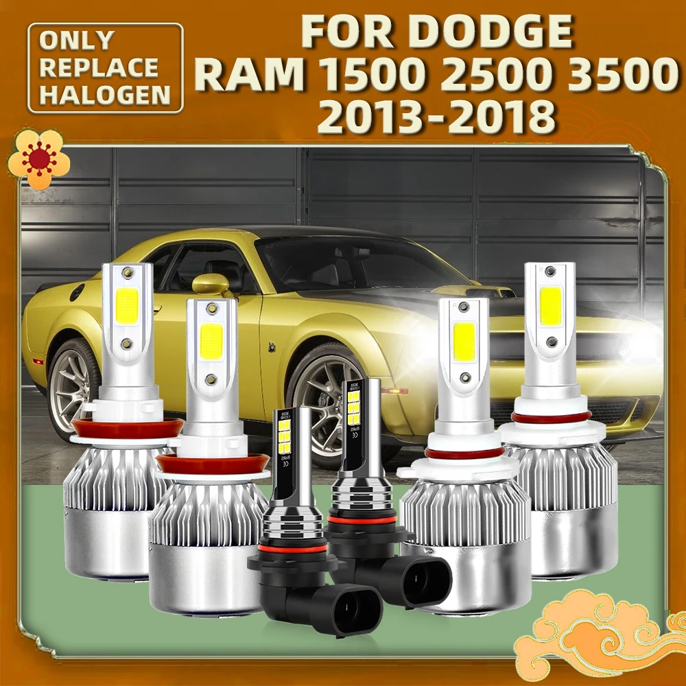 Auto Turbo Car Headlights + LED Fog Light Bulbs For Dodge RAM 1500 2500 3500 Replace Headlamp Year 2013 2014 2015 2016 2017 2018