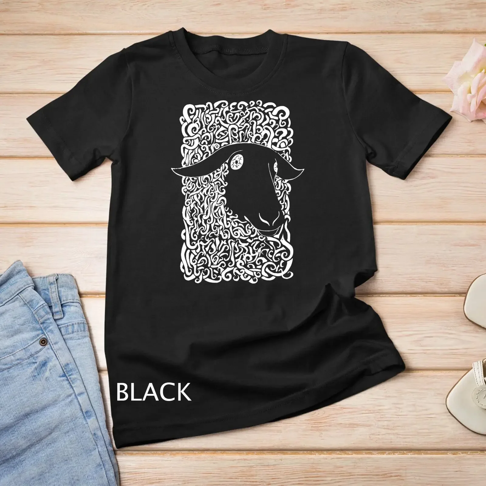 Damen Punk T-Shirt und schwarzes Schaf-Vintage-Shirt im Used-Look, weich, leicht bequem, stilvolles Oberteil für den Alltag.