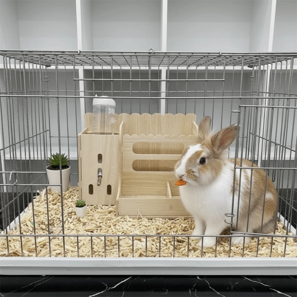 Multi-functional 2 in 1 Rabbit Hay Feeder Detachable Bite Resistant Rabbit Food Manger with Bottle Guinea Pig Feeder Habitat
