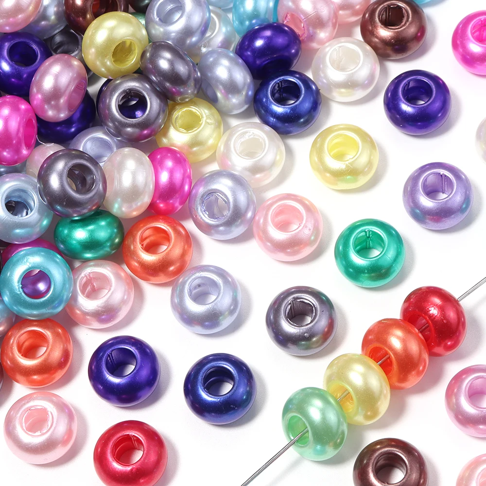 30 Stück/Set Großloch-Imitationsperlen aus Acryl, bunte lose Abstandsperlen für Schmuckherstellung, DIY-Armband- und Halskettenzubehör – Detail 3
