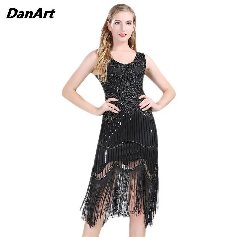 1920s Vintage Flapper Great Gatsby Party Dress V-Neck Sleeveless Sequin Beaded style Style Tassel Flapper Vestidos Feminina