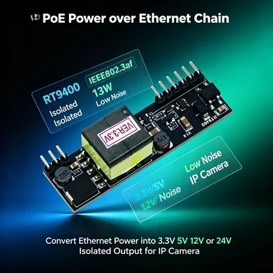 RT9400 13W PoE PD Power Module IEEE802.3af, 1500V Isolation 36-57V Input, Low Ripple for Arduino