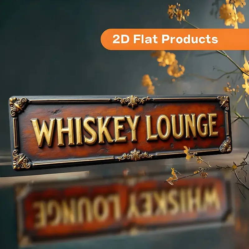 Letrero de aluminio 2D plano, vintage "WHISKEY LOUNGE", dimensiones (10x40cm/ 3,9x15,7 pulgadas) Placa decorativa rústica con borde adornado