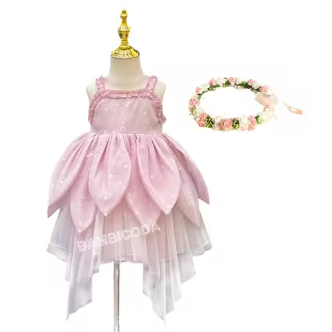 Halloween Child Tinker Bell Pink Cosplay Costume Toddler Girls Fancy Fairy Flower Elf Dress Kid Birthday Princess Tiana Dress Up