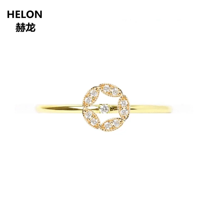 

Solid 14k Yellow Gold Natural Diamonds Engagement Wedding Ring Anniversary Band Fine Jewelry Millgrain Trendy for Women