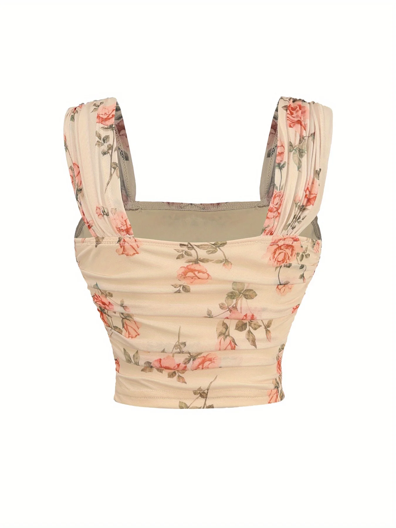 A lady's apricot-colored, elegant and grand, simple and plain text, bright and well-proportioned spaghetti-strap top