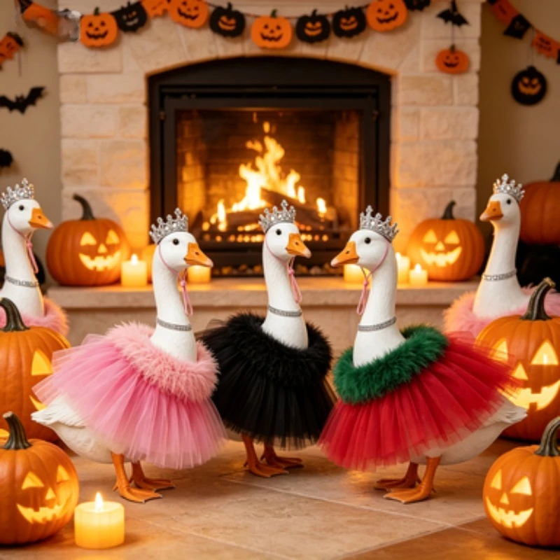 23 Inch Porch Goose Costume Set Crown Tulle Skirt Garden Statue Clothes Holiday Party Decorations