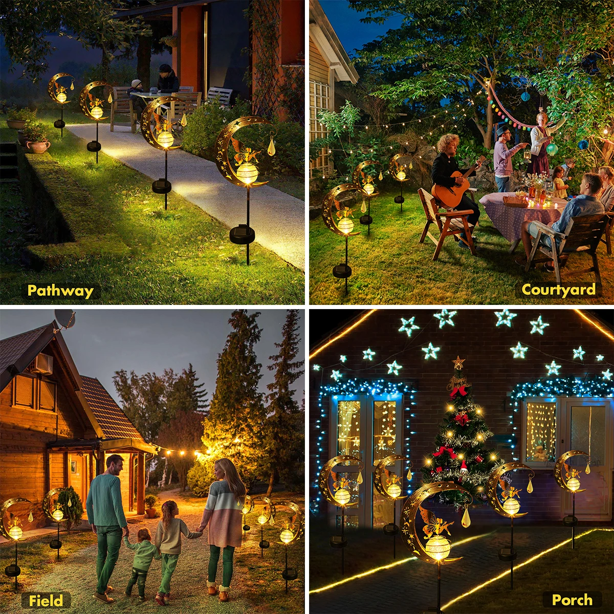 Solar Decroation Light Moon Fairy Lamp Outdoor Garden Crackle Glass Globe with Angel Pathway Stake Light Solar Grdound Light