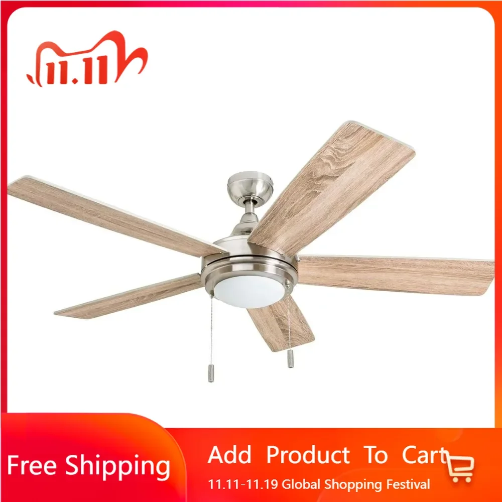 

2-inch modern farmhouse indoor LED ceiling fan with light,zipper, three installation options, dual facing blade reversible motor