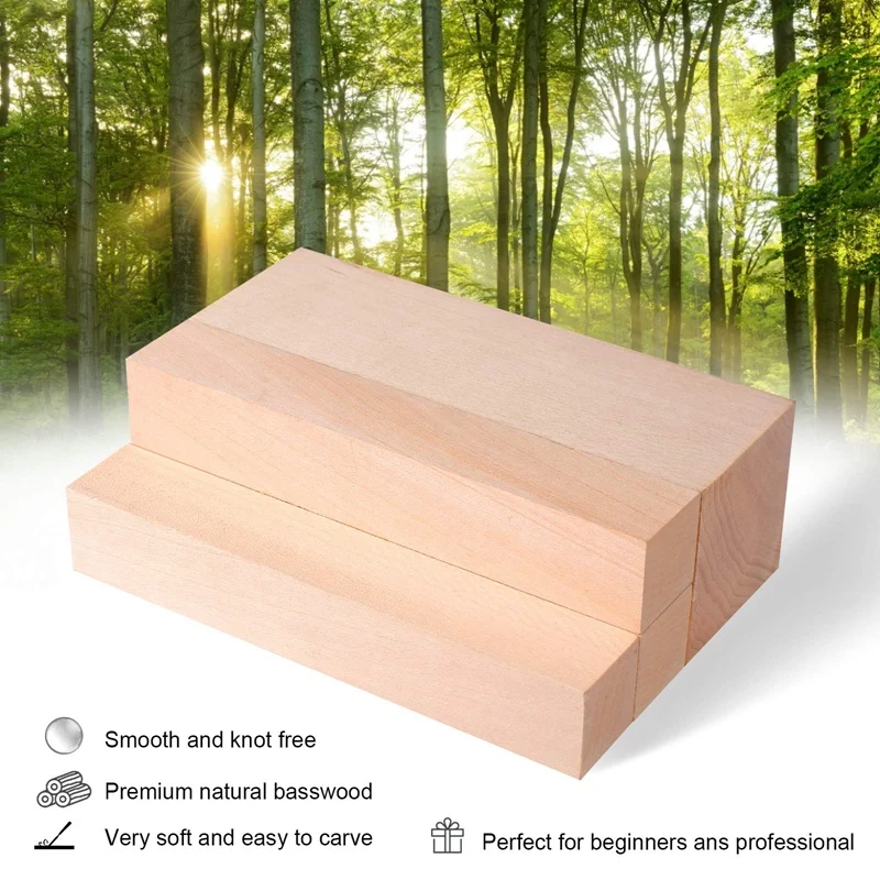 6Inch Basswood Carving Blocks, 4Pcs Whittling Blocks Basswood For Craft, Basswood Carving Wood For Beginner To Expert