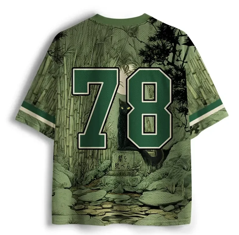 Bamboo Forest and Flowing Water, Cool Moonlight, Unique Japanese-Style Illustration 3D Printed Sports Casual T-Shirt