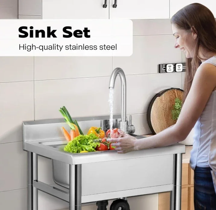 Commercial Restaurant Kitchen Stainless Steel Sink Double Bowl Sink Outdoor Standing Utility Sink for Laundry