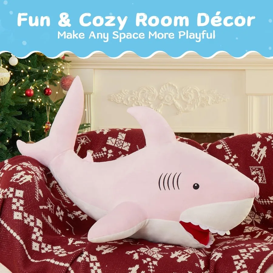 ตุ๊กตาฉลามสีชมพูขนาดใหญ่ 39 นิ้ว ของขวัญสำหรับแฟนสาว ของเล่นนุ่มสำหรับตกแต่งห้องนอนและเพิ่มความสบาย