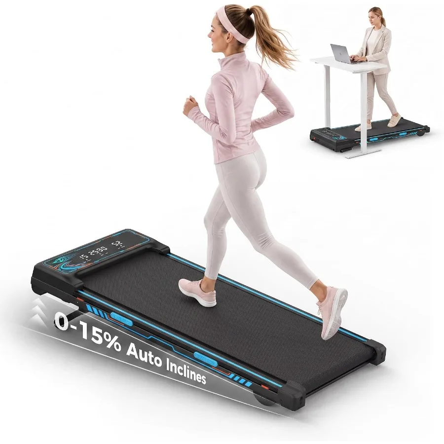 Under Desk Treadmill for Home Office: Brushless 3.5HP Motor, 15 Auto Incline, 0.56 MPH Speed, Portable Walking Pad in Black, 41