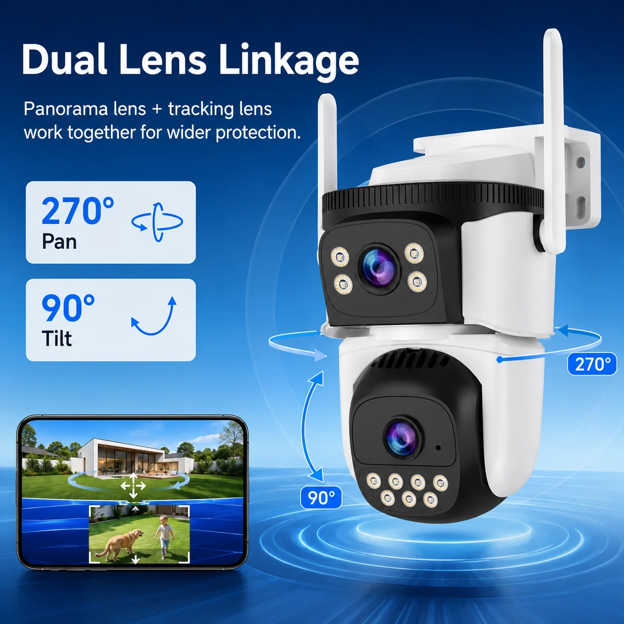 Outdoor Security Camera Dual-Lens 8MP HD WiFi Dual-Screen PTZ with Color Night Vision IP66 Waterproof Home IP CCTV O-Kam APP Pro