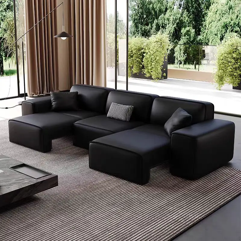 ￥%Luxury High-end Head Layer Cowhide Living Room Straight Multi-functional Retractable Sofa Electric Function Leather Sofa