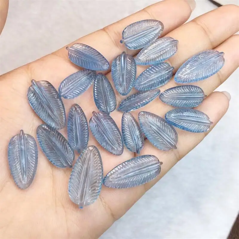 3pcs Natural Aquamarine Leaf Carving Mini Figurines Home Office Decorate Crafts New year Gift 19-24MM