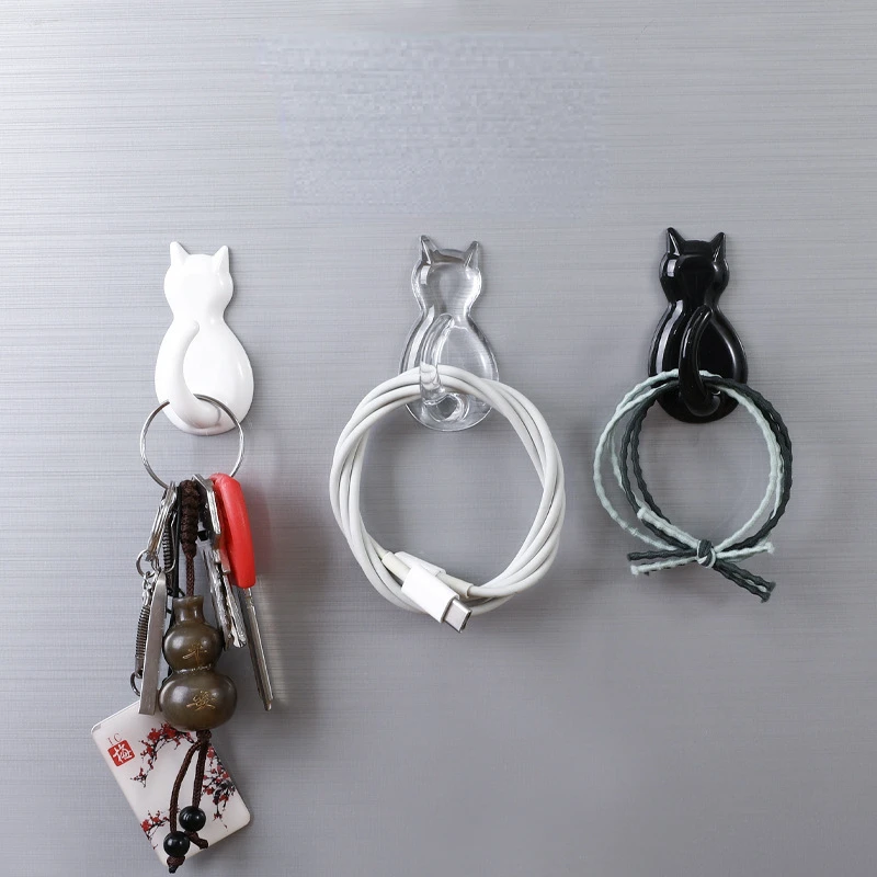 2 Pcs Hooks Cute Room Decor Cat Hook Wall Keychain Coat Hook Home Decoration Solid Colors Hook Hanger Kitchen Accessories