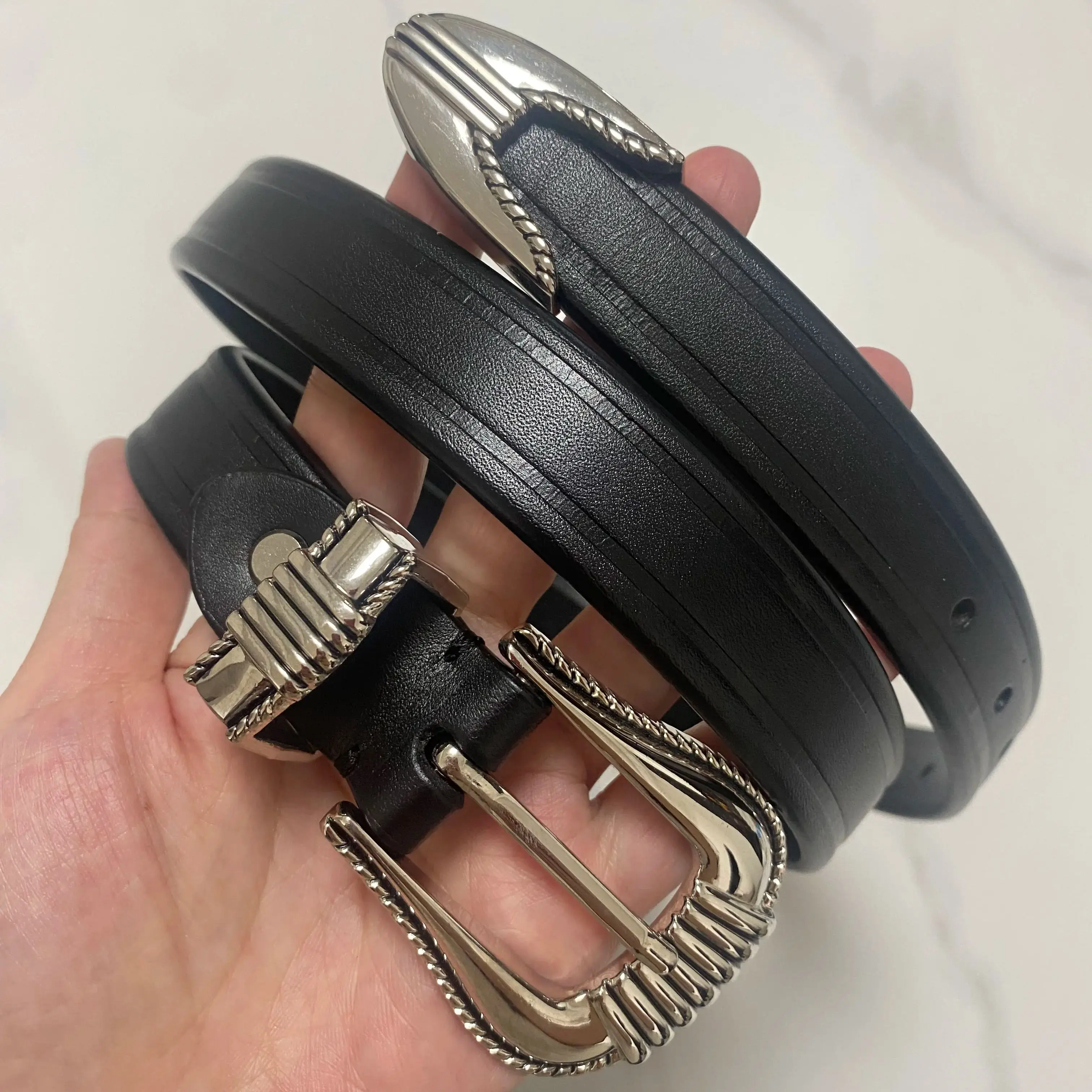 Women's Silver Buckle Genuine Leather Cummerbunds Female Dress Corsets Waistband Belts Decoration Narrow Belt R2501