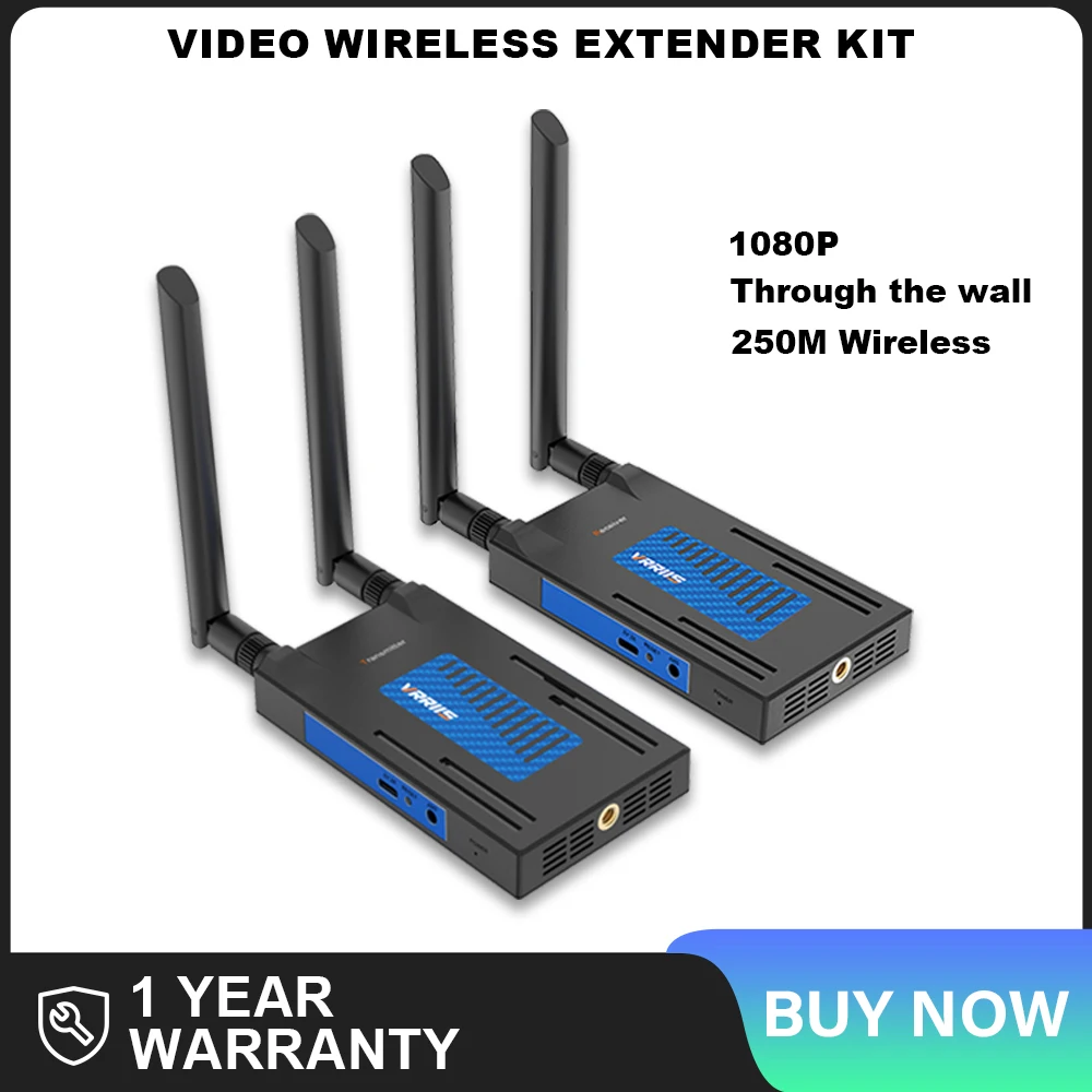 Vrriis 250m Wireless HDMI Extender kit Video Transmitter and Receiver For DSLR , Laptops, Computers Transmission To TV, Monitor