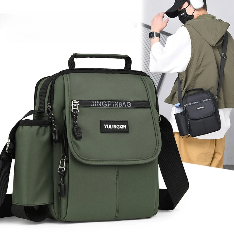 Men's Sporty Square Shoulder Bag - Durable Soft-Sided College Style Crossbody Bag with Multi-Functional Pockets