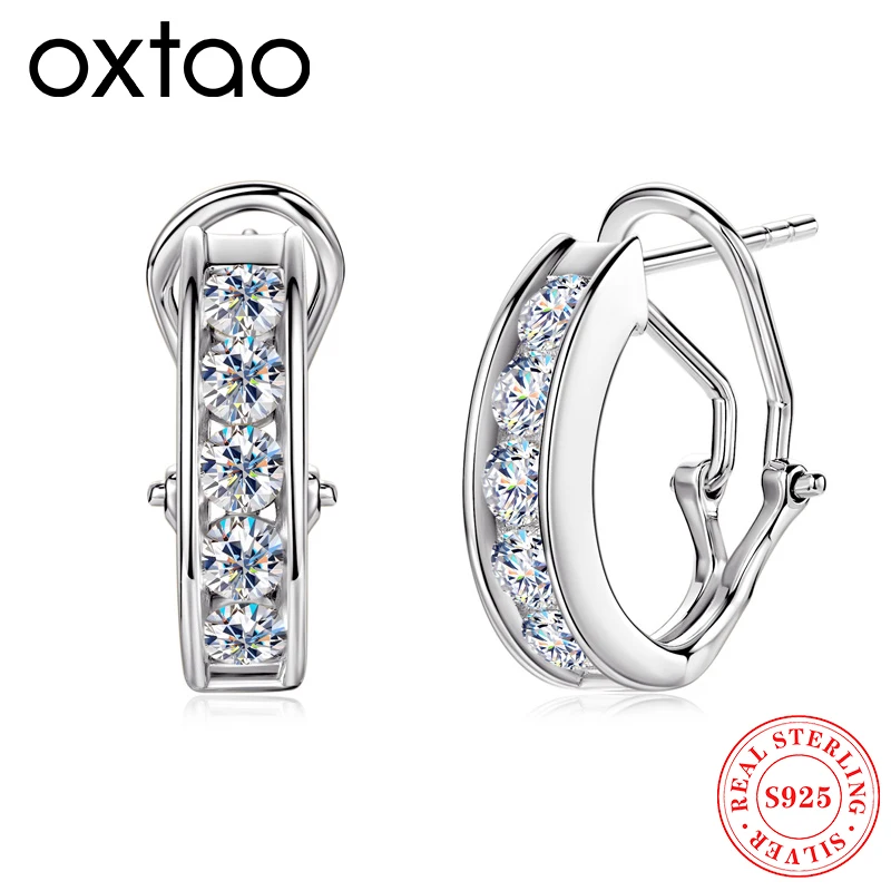 

Женские серьги-клипсы OXTAO из 100% муассанита, серебро 925 пробы, сверкающий лабораторный бриллиант, 14 К, желтое покрытие, ювелирные изделия для ушей Huggie