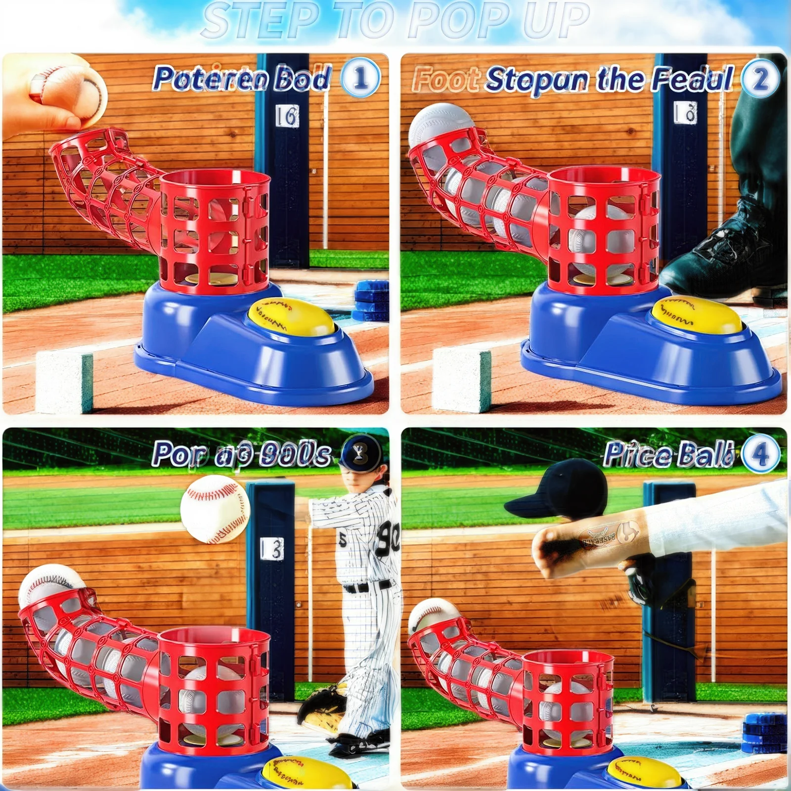 Baseball Seat Set, Foot-Operated Pitching Machine, 10 Balls, Outdoor Play, Automatic Baseball Launcher, Outdoor Sports Toy