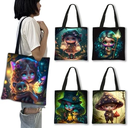 Fantasy Elves Print Shopping Bag Women Tote Bags Art Girl Fairy Reusable Grocery Large Capacity Handbag Shoulder Bags Gift