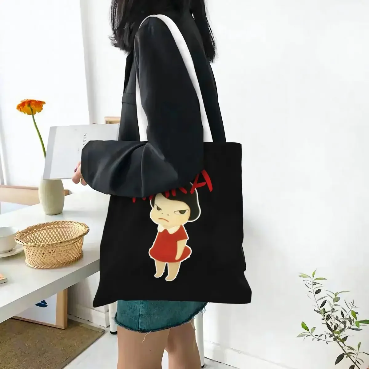 Yoshimoto Nara Lacma Art Canvas Tote Handbag Oh My God I Miss You Grocery Bags Reusable Shopper Bags for Women