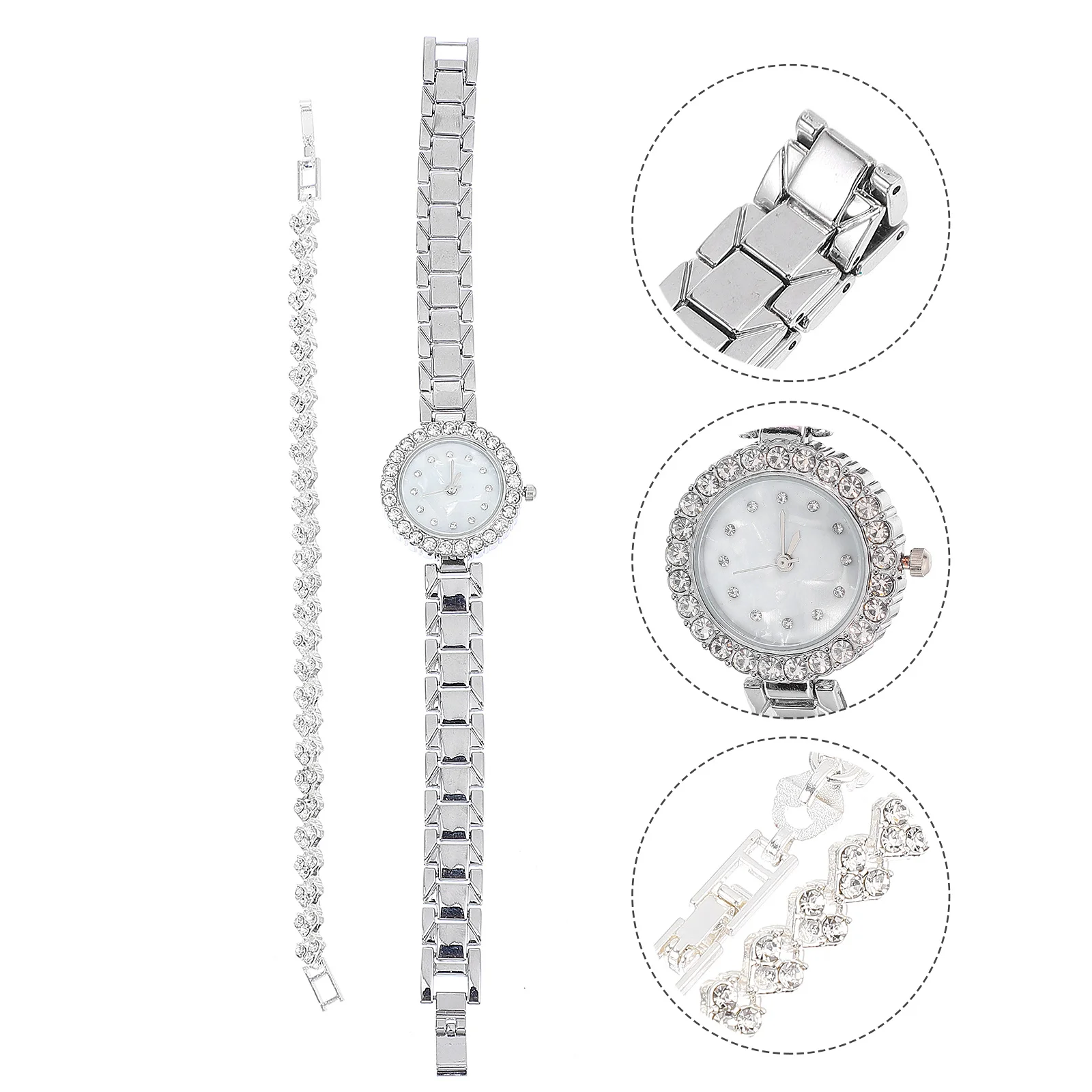 

1Set Diamond Lady Watch Bracelet Set Elegant Creative Gift Wristwatch Bangle Combinations for Party Gathering Banquet
