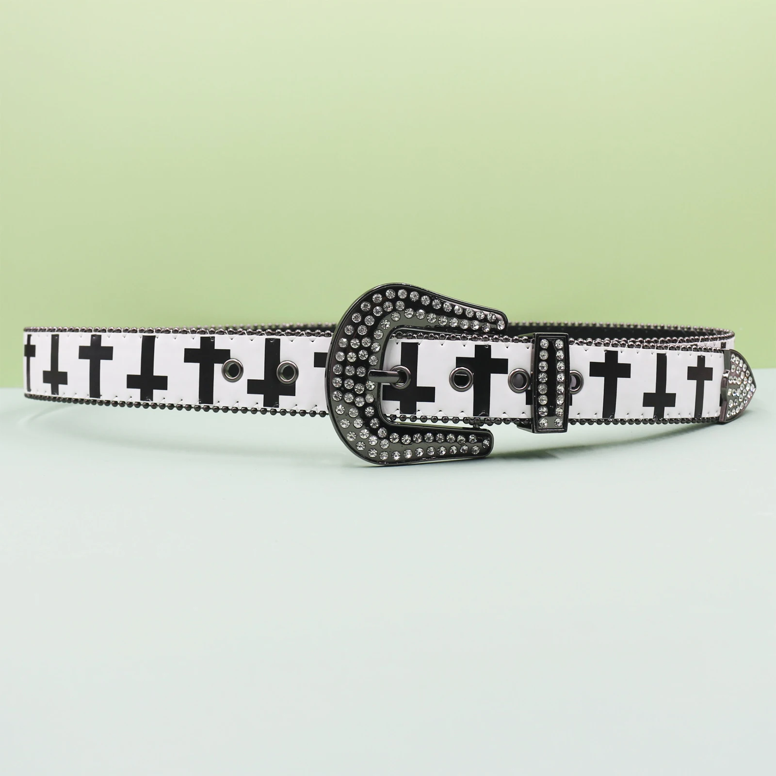 حزام حجر الراين الأبيض عبر طباعة مصمم أحزمة للرجال النساء حزام أسود حزام متعدد الألوان مع أحجار الراين اللامعة كهدية #4