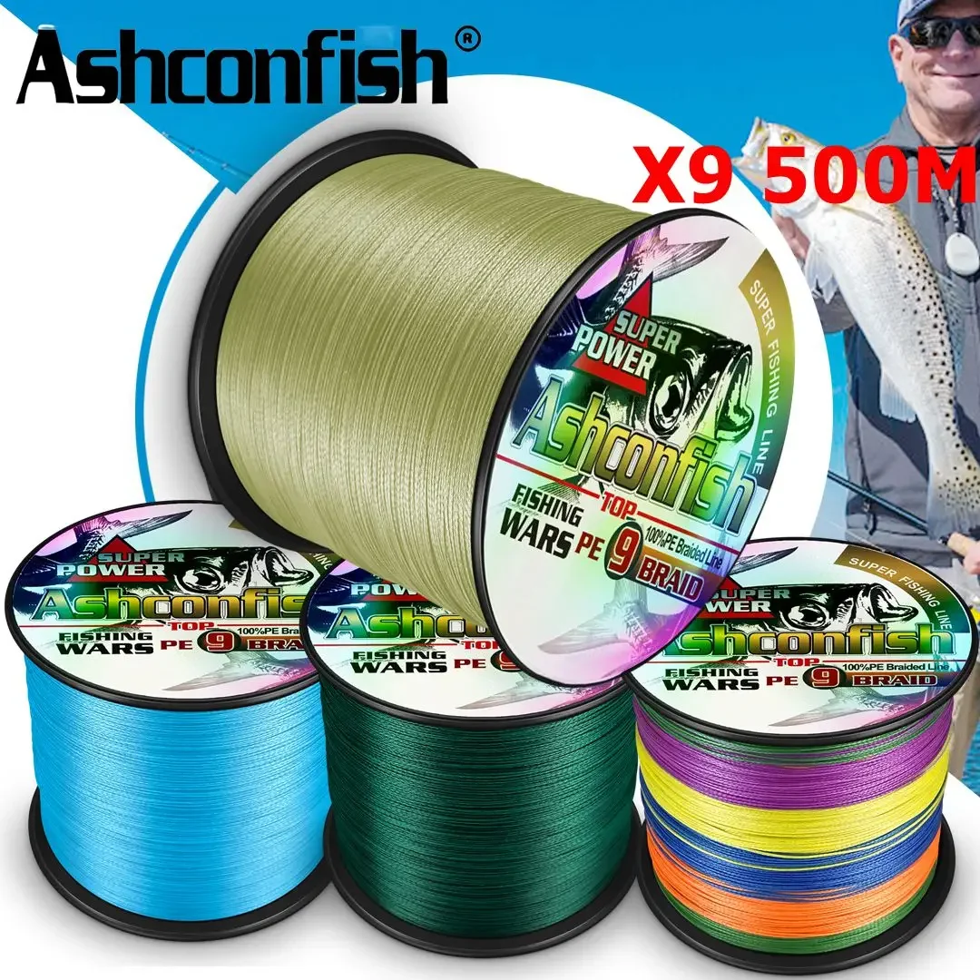 Ashconfish X9 Braided Fishing Line 9 Strands 500M Multifilament Saltwater PE Carp Wire MultiColor Japan Super Strong Accessories