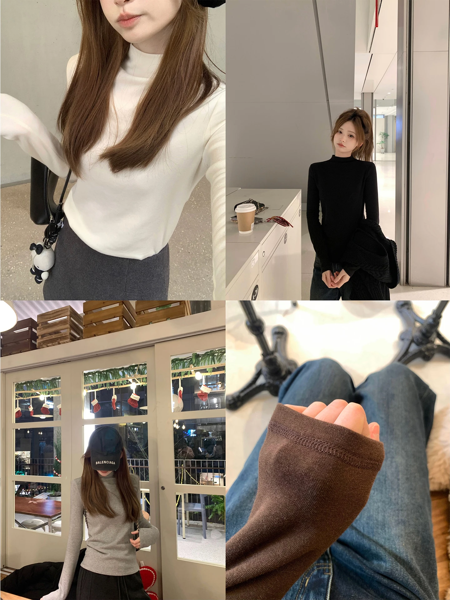 

Zzhen Zhen Merino Wool Fce f High Collar Base Layer Top New Sle Winter Long Sve Women's Cleanfit T-irt