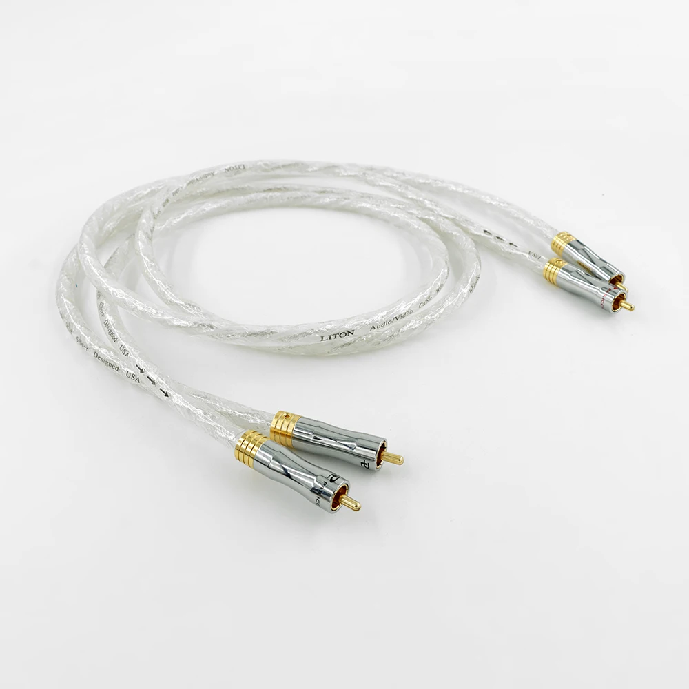 

Pair Hi-End hifi 6N OFC Copper Silver Plated 2RCA To 2RCA Cable With Gold Plated RCA Plug HiFi RCA Interconnect Audio Cable