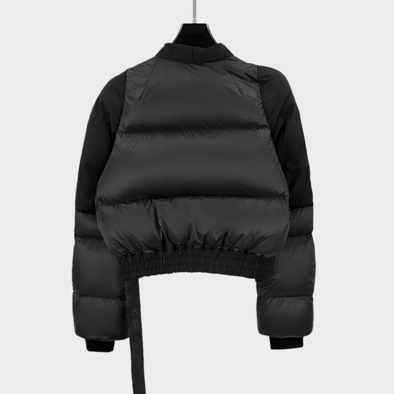 HKSH Winter New Women Short Down Coat Asymmetric Patchwork Long Sleeve V-neck Zipper Elegant High-end Warm Puffer Jacket HK16362