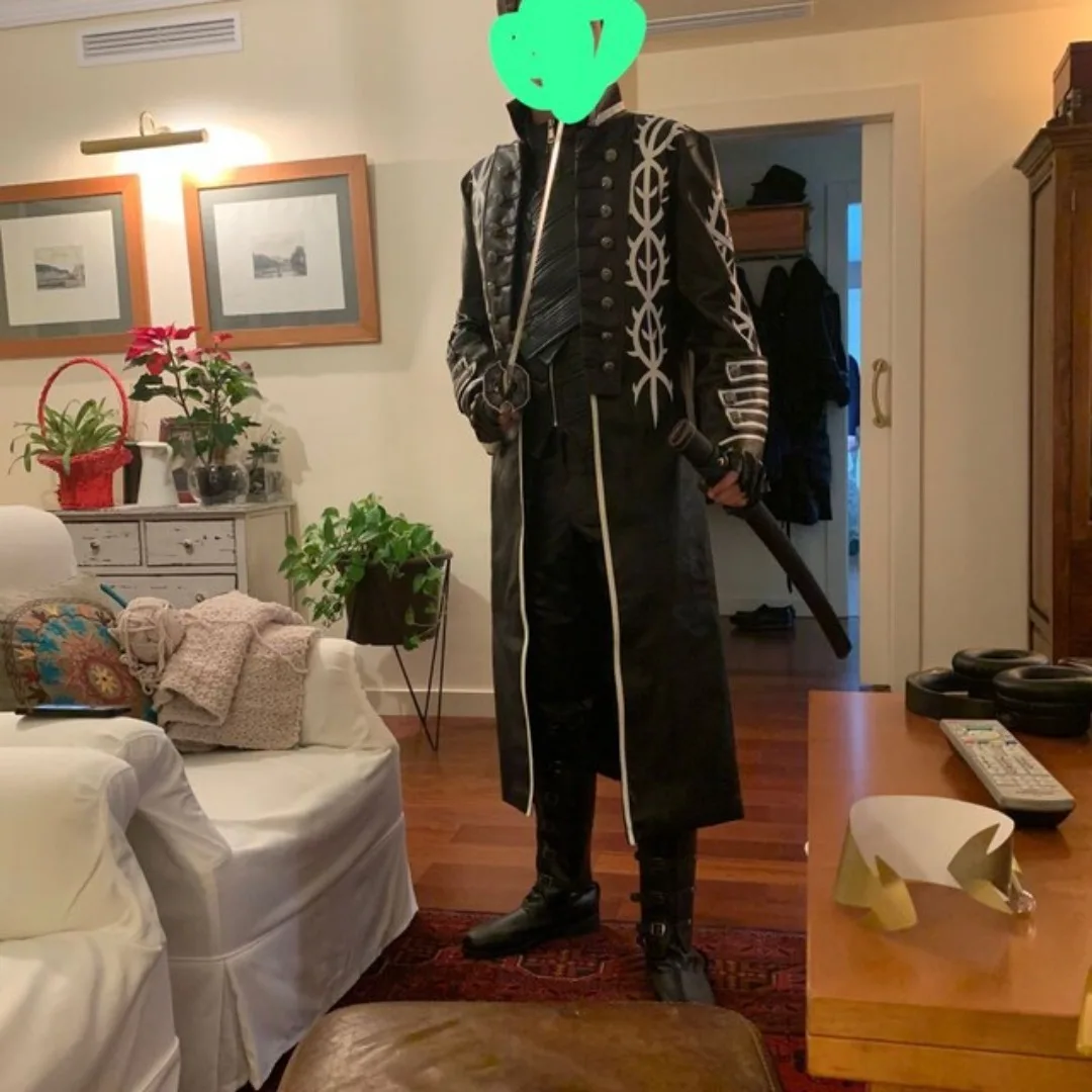 

Game DMC 5 Vergil Cosplay Costume Demon Hunter Vergil Long Leather Jacket Fancy Vest Pants Carnival Outfits