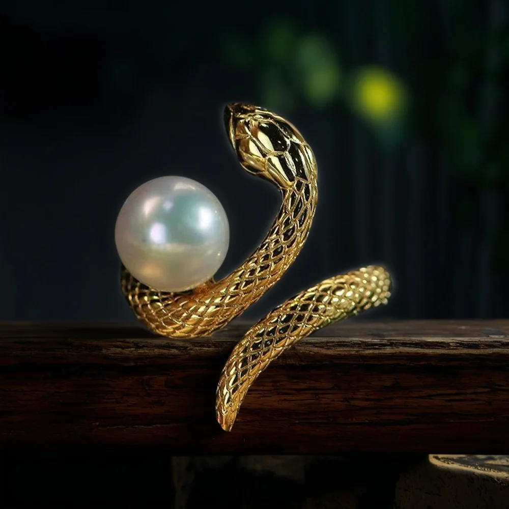 3pcs DIY Pearl Accessories 925 Silver Pearl Ring Empty Holder, Snake Gold Silver Ring Holder with 6-8mm Round Beads