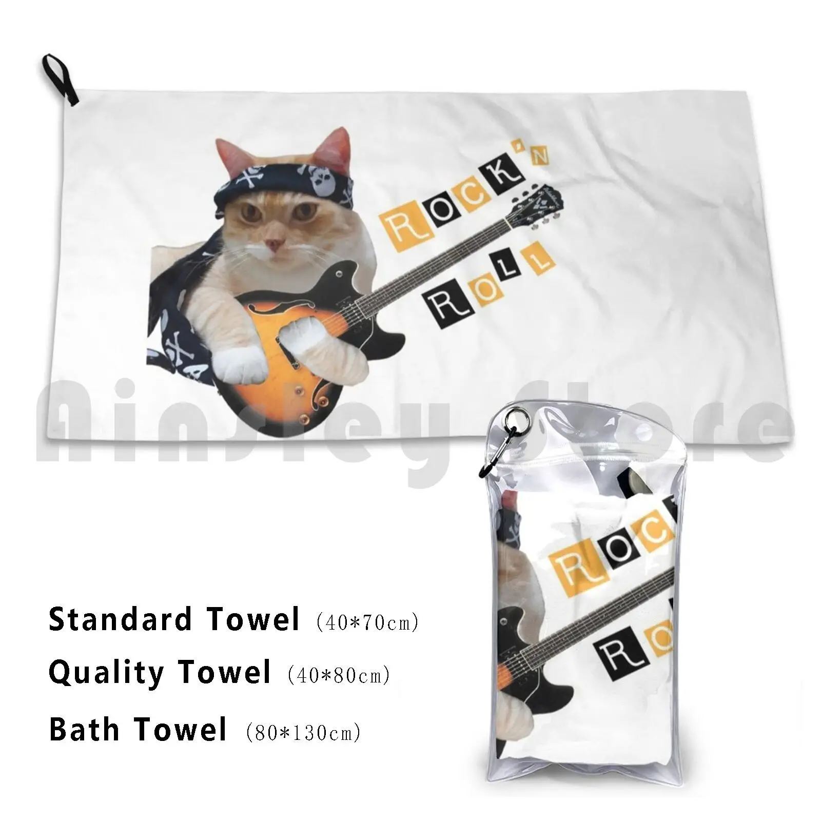Rock'n Roll Cat Bath Towel Beach Cushion Music Cat Pet Guitar Fashion Dude Old Pop Heavy Orange Cats Animal Fun