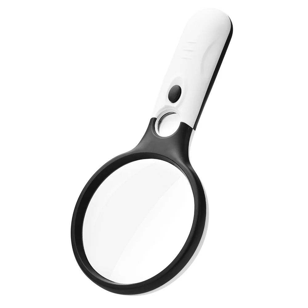 White Magnifying Glass Handheld 45X Magnifier with 3 LED Light for Reading Magnifying Glass Jewelry Loupe